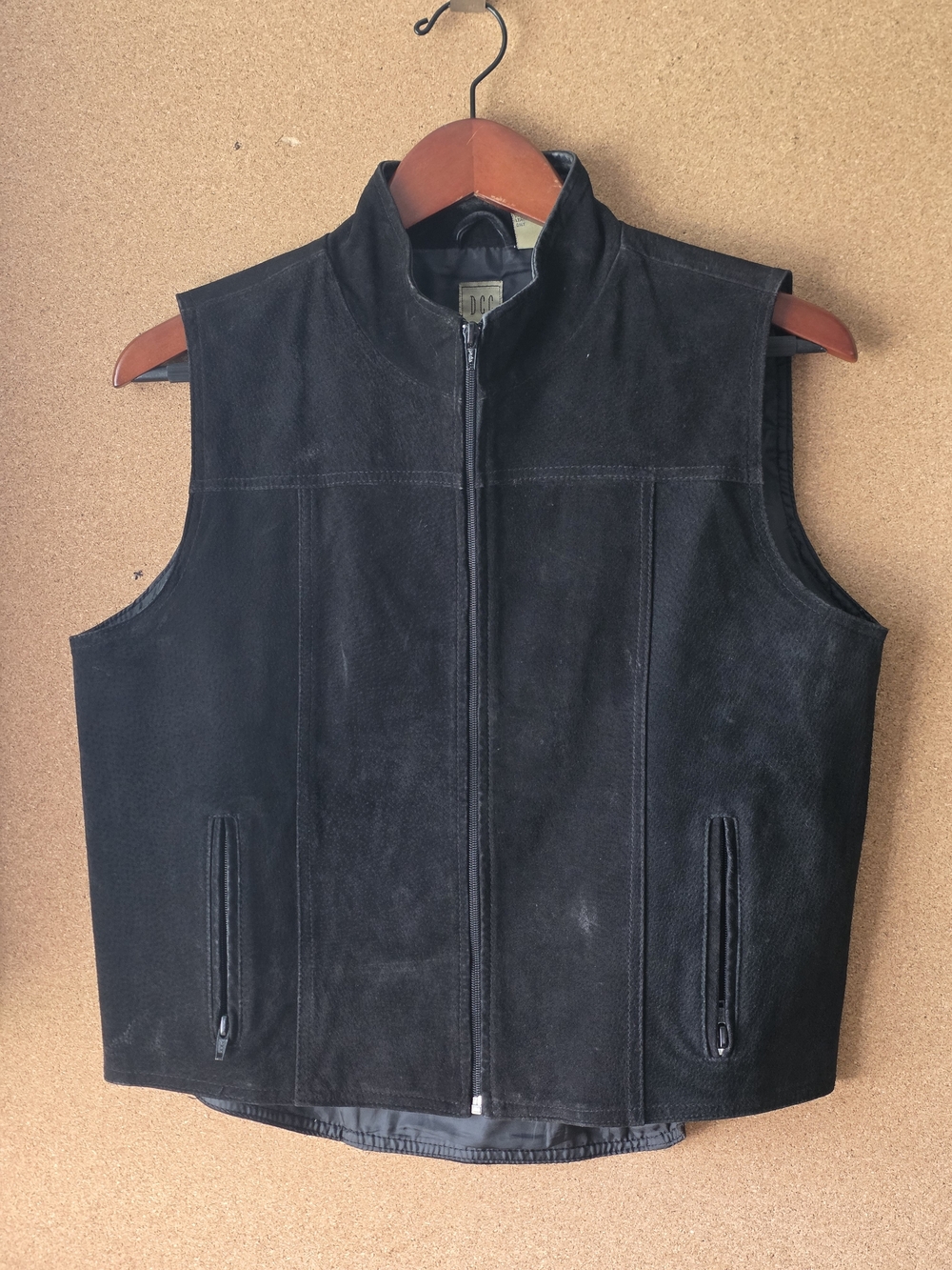 DCC Genuine Leather Vest Black Zip Front Size M Moto Style Edgy Rocker, Biker
